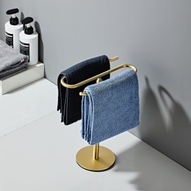 Soporte de toalla de mano dorado, soporte de toalla de pie, soporte de barra de toalla de acero inoxidable SUS304, barra de torre para baño, cocina, encimera de cambiador