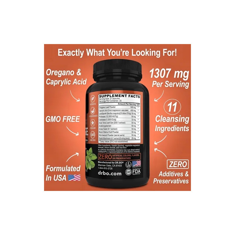 Suplemento Nutricional Dr. Bo Candida CLEANSE Aceite de Orégano Probióticos