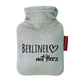 Huuraa Taschenwärmer Berliner mit Herz Geschenk 0,2 Liter Grey Mini Veloursbezug Berliner Geschenkidee