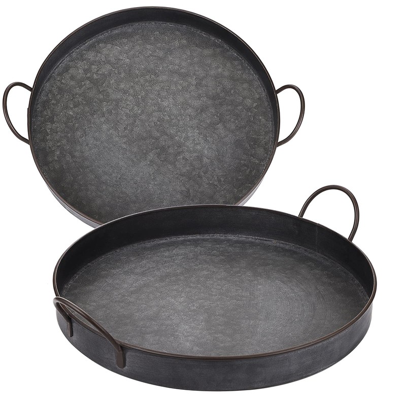 Hipiwe Set of 2 Industrial Style Metal Iron Serving Tray