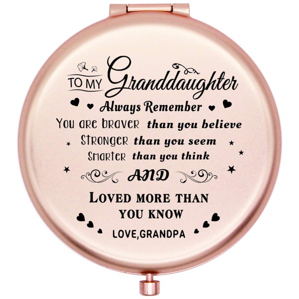 onederful Granddaughter Gifts Travel Compact Pocket Mirror for Granddaughter from Grandpa, Christmas Birthday Graduate Gifts Ideas for Granddaughter-to My Granddaughter Always Remember (Rose Gold)