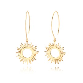 Aobei Pearl Geometric Drop Dangle Earrings BOHO Statement Long Hoop 18K Gold Plated Sun Earrings for Women