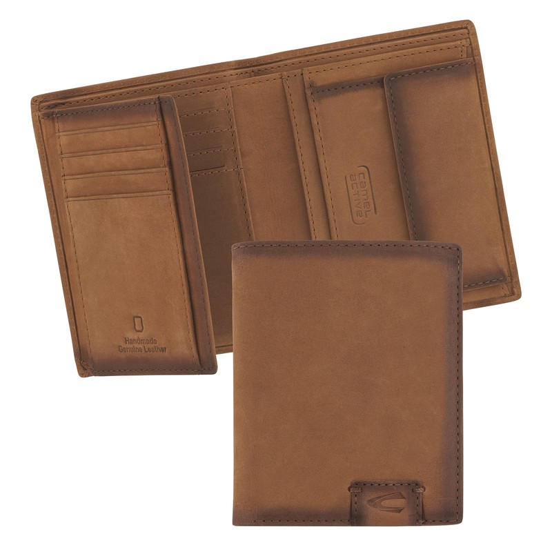 camel active Dallas Men's RFID Portrait Leather Wallet, Medium, cognac