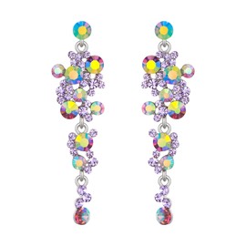EVER FAITH Women's Crystal Wedding Party Bohemian Boho Floral Chandelier Drop Dangle Earrings Purle Silver-Tone
