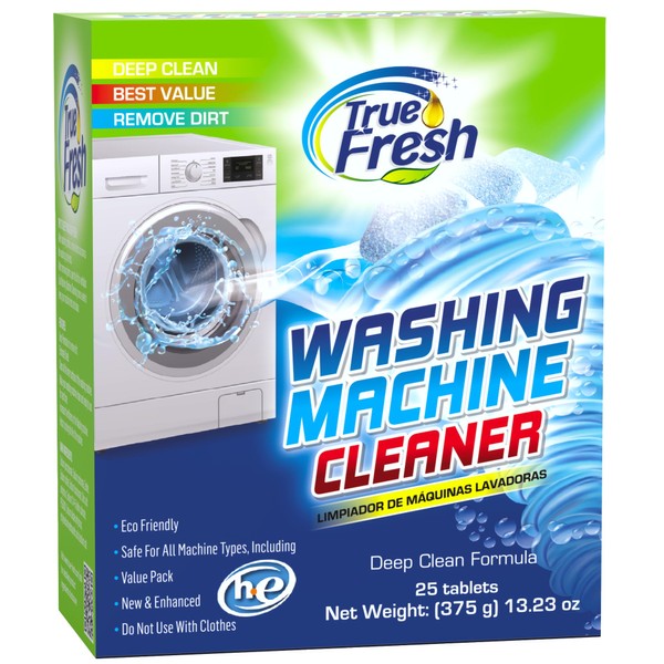 True Fresh Washing Machine Cleaner Tablets 25-Pack - Deep Cleaning Washer Tablets for Front load, Top Loader & HE - Cleans Drum, Tub seal & other parts Descaler & septic safe - 12 Months Supply