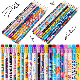 Estune 40 Pcs Christian Bible Verse Pencils Bulk First Day of School Pencils Valentine's Day Easter Gifts for Kids 20 Style Colorful Religious Scripture Pencils # 2 Church Supply
