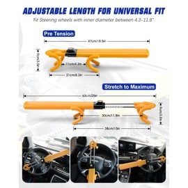 BEATURE Steering Wheel Lock Anti-Theft Device - Adjustable Length Cars Lock for SUV Van, Heavy Duty Security Car Wheel Lock with 2 Keys (Yellow)