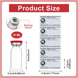 Threlaco 20 Pcs 10ml Sealed Sterile Empty Vials with Self Healing Injection Port Glass Penicillin Bottle with 20 Label Stickers (10 ml,Red)