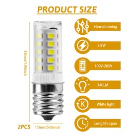 2 Pack Freezer Light Bulb Replacement Kei D28a Kel 2811 E17 LED Bulb Intermediate Base Light Bulbs KEI D28A, KEI D28M, KEL 2815, Refrigerator Fridge Lightbulb 100-265V White 800LM 5304498578