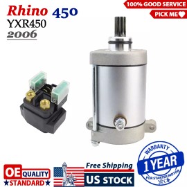 Motorsupermarkets Starter Motor for Yamaha Rhino 450 YXR45 2006 UTV with Relay