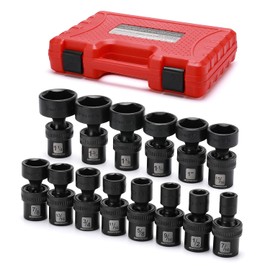 MIXPOWER 1/2" Drive Shallow Impact Universal Joint Swivel Socket Set, SAE, 7/16" to 1-1/4", Shallow, Flexible Wobble, Chrome Molybdenum Steel, 14 Pieces Set
