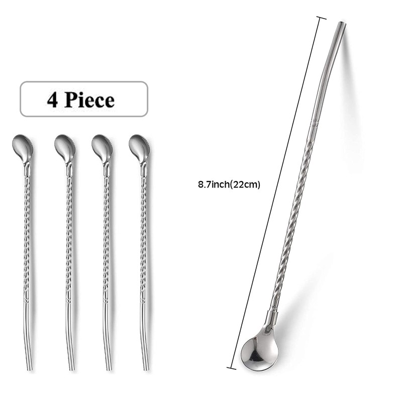 Pack of 5 Stainless Steel Straws, Spoons, Reusable Stainless Steel