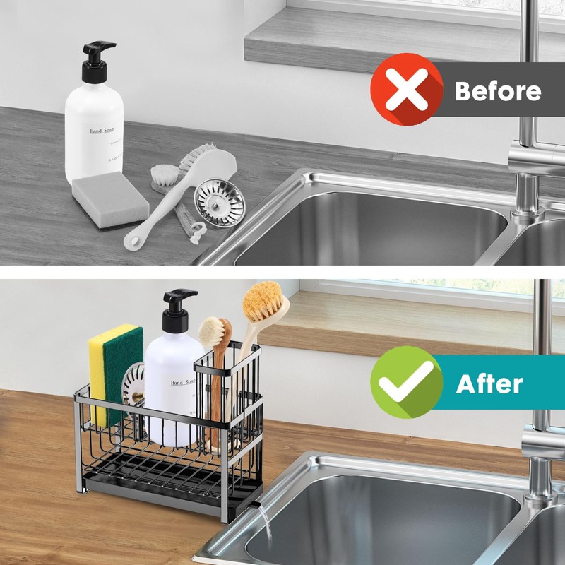Sinnsally Kitchen Sponge Holder,2 Tier Sink Caddy Organizer with High