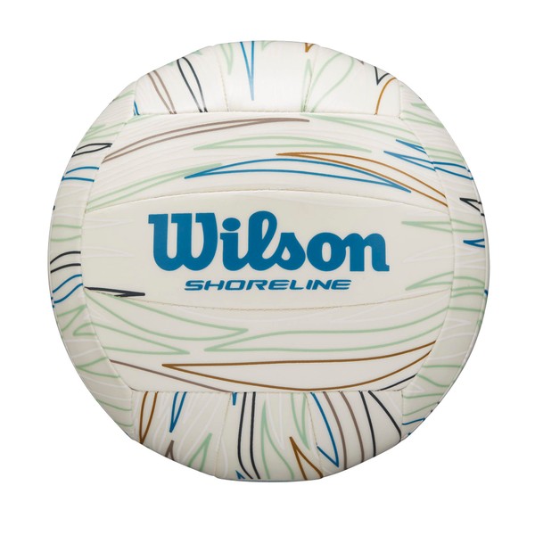 Wilson Ballon de Volleyball SHORELINE Eco, Gen Green, insert en EVA de canne à sucre biosourcé, Outdoor, Beachvolleyball, Blanc / Bleu