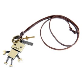 Notomo Presence Tin Robo Motif Leather Necklace Leather Cord Unisex Design Plate Engraved Ring Adjustable Length Robot Necklace