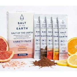 Salt of the Earth Electrolito premium sin azúcar  Hecho con sal rosa del Himalaya  Sobres de polvo hidratante  Muestra con 5 sabores variados  Apto...