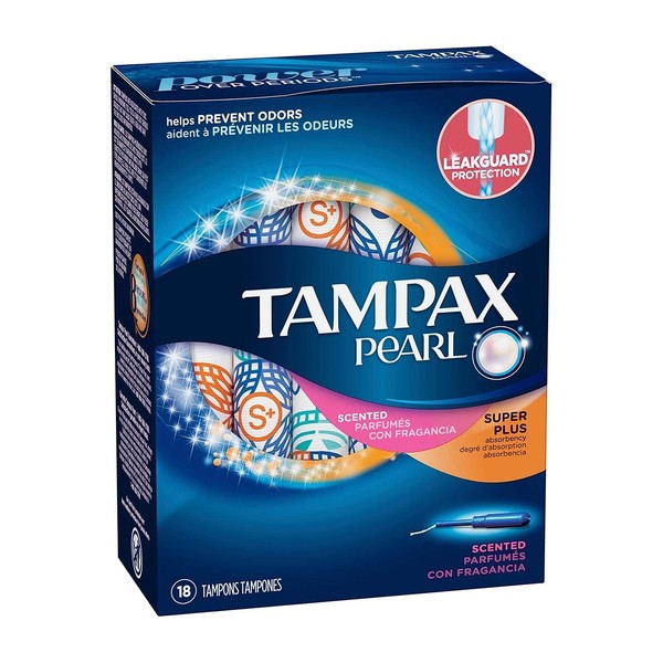 Tampax Pearl Tampons with Plastic Applicators, Super Plus Absorbency 18 ea (Pack of 2)