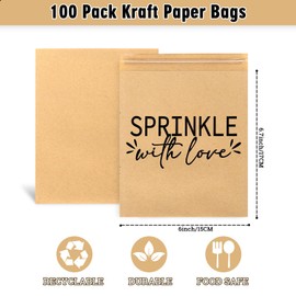 AnyDesign 100 Pack Donut Candy Bags Self-Adhesive Sprinkle with Love Kraft Paper Goodie Treat Bags Natural Brown Gift Snack Buffet Bags for Baby Shower Doughnut Time Supplies