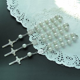 12pcs Faux Pearl Decade Rosary Party Favor - Baptism/Christening/First Communion/Wedding/Mis Quince Recuerdos/Bautizo/Quinceanera