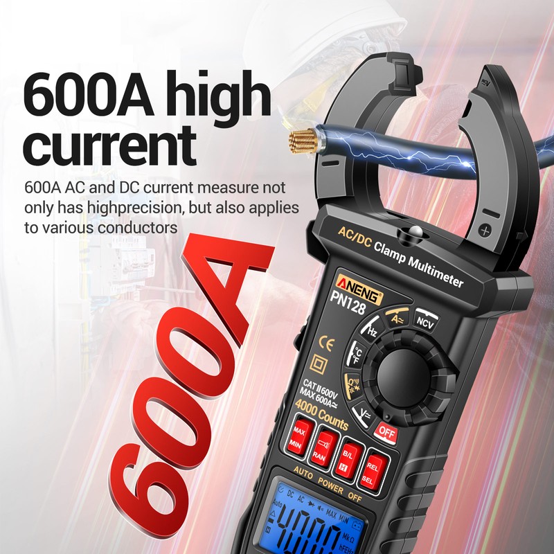 ANENG PN128 Clamp Meter 4000 Counts 600A AC/DC Current Ammeter