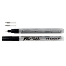 FW Mixed Media Paint Markers - Two Empty Markers with 0.8 mm Technical Paint Marker Nibs - Empty Paint Pen 2-Pack with Extra Nibs for Liquid Media - Small Barrel Refillable Paint Pens for Fine Lines