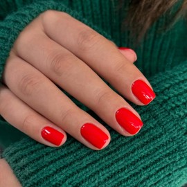 Xcreando Uñas Postizas Cortas Cuadradas Con Pegamento Rojo, Uñas Postizas Cortas Cuadradas Con Pegamento, Uñas Postizas De Gel Suave, Uñas Postizas Cortas Para Mujeres, Rojo Brillante 0,04 Onzas Líq