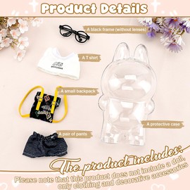 17cm Blind Figure Protective Case and Doll Clothes Set,Plastic Clear Display Case with Keychain,Come with 17cm Doll Outfits,Great for Display and Dress-Up,No Doll Included (Bag Set)
