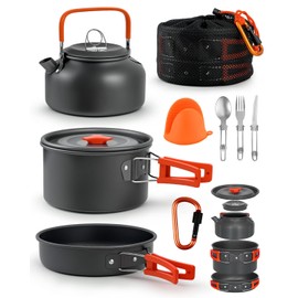Zumhigh Camping Cookware Set - 9 PCS Aluminum Camping Cookware Includes 1.5 Liter Pot, 0.8 Liter Kettle, Pan and More, Portable Cookware Set for 1-3 People, Suitable for Outdoor Camping, Picnic