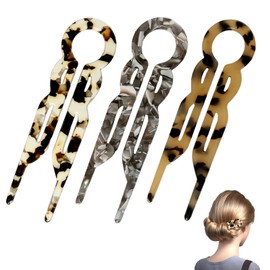 Hair Pins 3 Pcs French Hair Pin,U-Shaped Hairpin Fork Suitable for All Women's Hairstyles(Light Color*1+Gray Floral*1+Brown Floral*1)