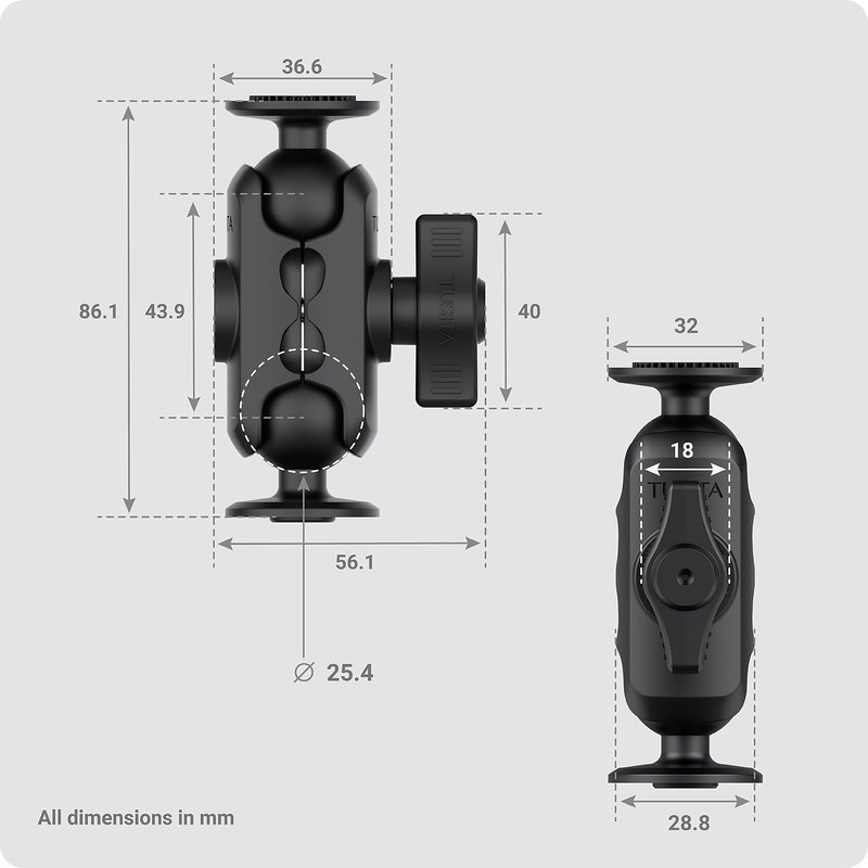 TUSITA Lock 360-Arm 1" Halterung - Doppelbuchse B Größe Kurz