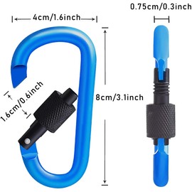 Aluminum Alloy Carabiner Heavy Duty D Ring Clip Hook Locking Carabiner D Shape Keychain Camping Accessories for Outdoor, Fishing, Hiking, Traveling, Fishing, Backpack （Blue)