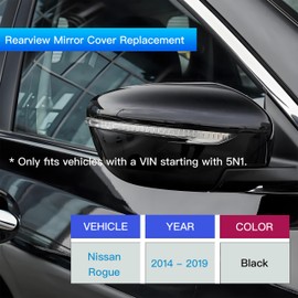 TKPUFR Left Driver Side Mirror Cover Cap Compatible with Nissan Rogue 2014-2019 Nissan Murano 2015-2024 Glossy Black