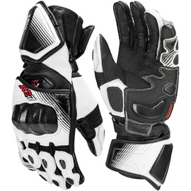 KEMIMOTO Leather Motorcycle Gloves for Men and Women, Riding Racing Gloves with ESA Cushioning Kevlar Carbon Fiber Knuckle Protection for Dirt Bike Motorbike Outdoor Sports