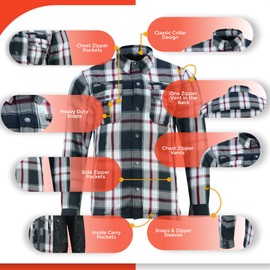 Daniel Smart Men's Motorcycle Shirt Plaid Biker Flannel Jacket Removable Sporty Armored, Zipper Closure & Water Resistant (US, Alpha, Large, Regular, Regular, Black&White)