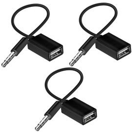 LBSC USB to AUX Adapter, 3 Pack 3.5mm Male to USB Female Adapter, Jack Audio Jack for Playing Music with Drive in The Car (Black)
