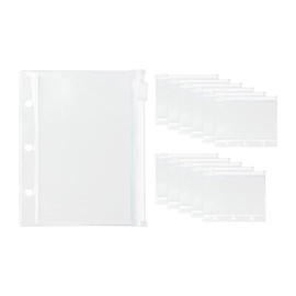 12Pack Binder Pockets Clear Mini Size Zipper Binder Pouches Bag Waterproof Loose Leaf 3 Holes Zipper Binder Pockets for Journal Budget Filing Pockets Bags