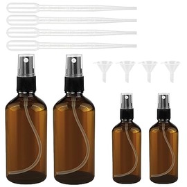 Nutabevr 4 St√ºck Braun Zerst√§uber Spr√ºhflasche, 2x100 ml + 2x50ml Spr√ºhflasche Klein Glas mit trichte und tropferr, Glas Sprayflasche Leer, Spr√ºhflaschen zum Bef√ºllen Tragbares, f√ºr Kosmetik √ñle