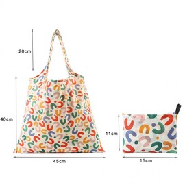 Cute Character Pattern Foldable Tote Shopper Bag with Mini Pouch (R11) One Size/Wave Point Ghost 20ea