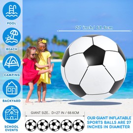 Lewtemi Giant Inflatable Sports Balls Large Inflatable Beach Ball Baseballs Soccer Rainbow Basketball Football for Sport Birthday Party Favor(4 Pcs,Soccer, Baseball, Basketball, Beach Ball,27 Inch)