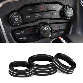 Kutyun 3Pcs Air Conditioner Switch Button Knob Cover, Climate Control Knob Covers, Aluminum Alloy A/C Decal Trim Rings, Car Interior Accessories Compatible with Challenger Durango 2015-2022 (Black)