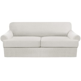 GAMUKAI 3-Piece T-Cushion Sofa Slipcover – Premium Stretch Sofa Cover for T-Cushion Couches (Fits Up to 90" Wide) – Includes 2 T-Shaped Seat Covers + Back Cover (White, Love seat XL)