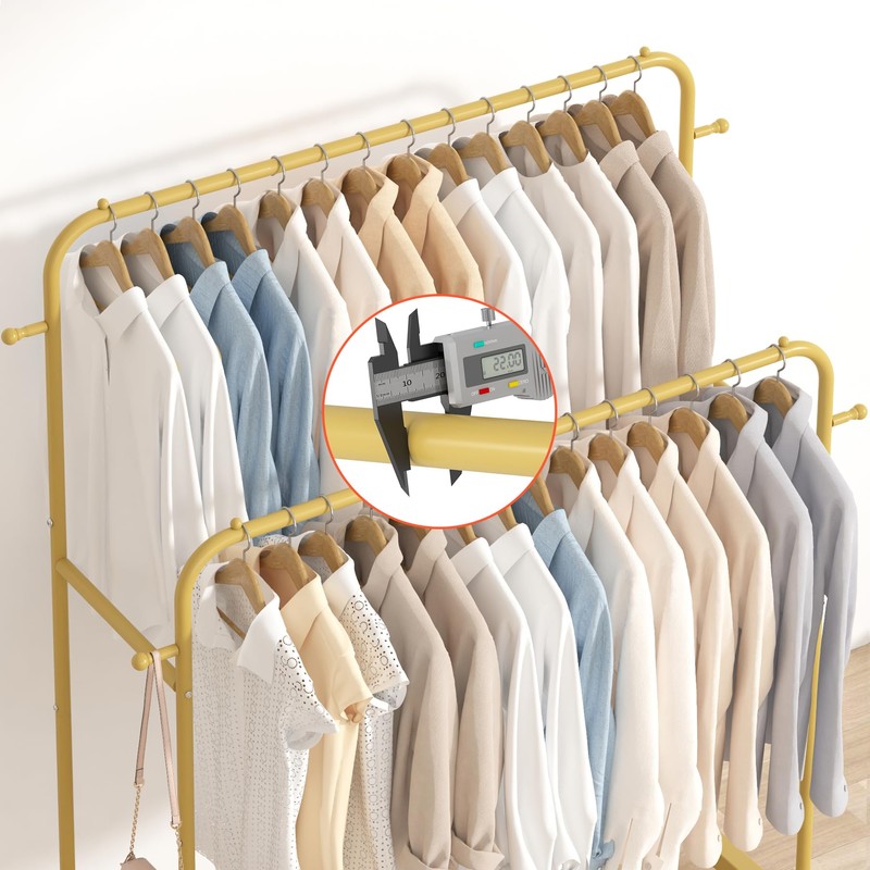 Laiensia Double Rods Garment Rack with Wheels, Clothing Rack for
