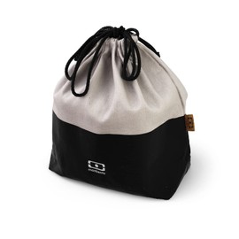 monbento - Lunch Bag MB Pochette L Natural Onyx - Polyester and Cotton Large Lunch Tote - For Work Lunch Packing - Can Contain a Bento Box + a Bottle + a Cutlery Set - Cream & Black
