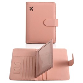 Passport Holder with RFID Blocking Slots, PU Leather, Slim Design, Sim Card Storage, Magnetic Closure (Pink/Blush)