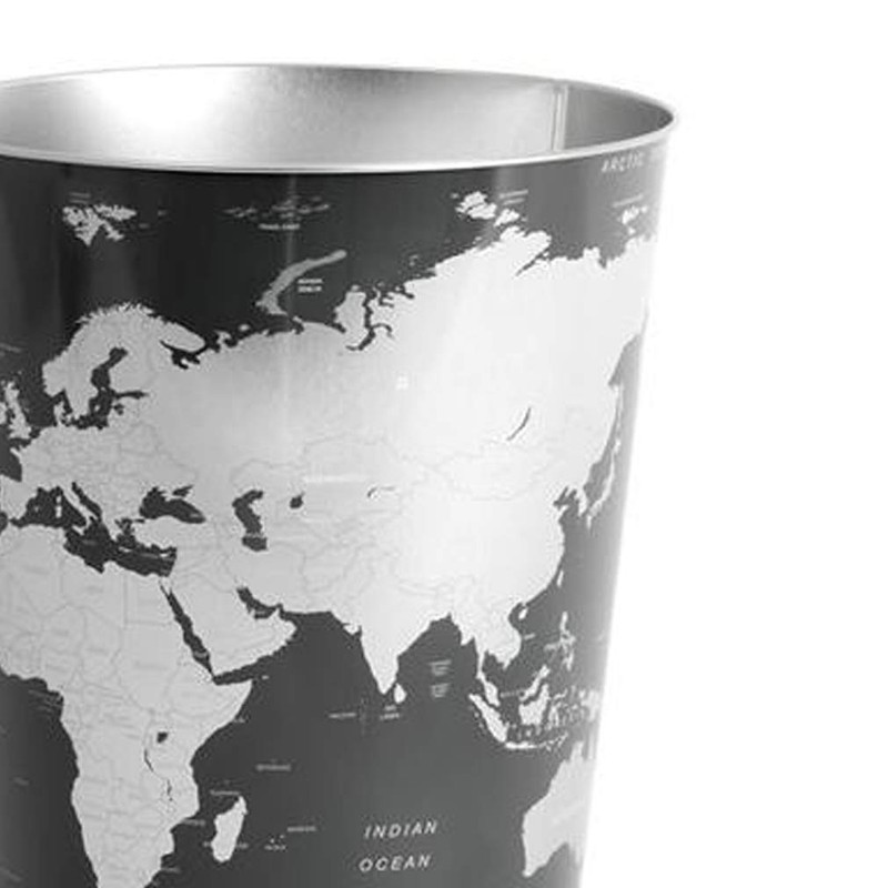 balvi Papierkorb Globe Farbe Grau Weltkarten-Design Blech 26 x 22