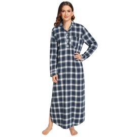 Latuza Women's Plaid Flannel Nightgowns Full Length Sleep Shirts XL GreenWhite