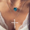 TseenYi Sapphire Heart Cross Necklace Layered CZ Cross Pendant Necklace