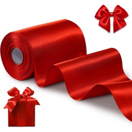 iDopick Red Satin Ribbon 1 Inch x 50 Yards, Solid Color Fabric Ribbon for Gift Wrapping, DIY Crafts, Hair Bows Making, Wreath, Wedding Party Decoration and Sewing Projects (Red)