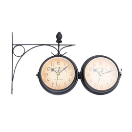 Artibetter Home Decoration Double- Sided Wall Clock Vintage Iron Metal Wall Art Clock 360 Degree Rotate Clock for Indoor Outdoor Home Décor Digital Clocks
