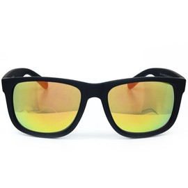 O2 Eyewear 4165 Matte Finish Reflective Color Mirror Square Horn Rimmed Womens Mens Sunglasses (Matte Black, Purple Gold)